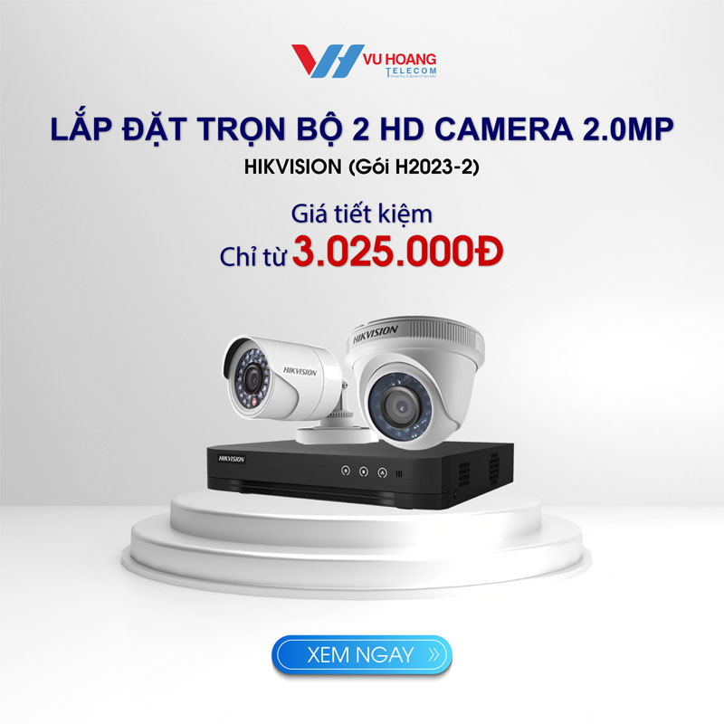 Trọn bộ 2 camera Analog HD HIKVISION 2MP giá rẻ [H2023-2]